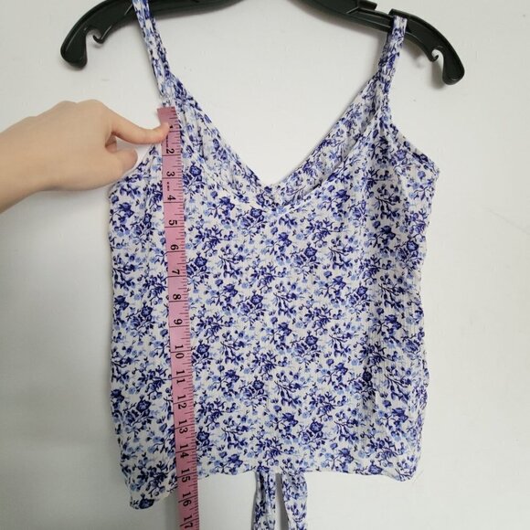 H&M White Blue Floral Button Tie Front V Neck Sleeveless Strap Tank Top Sz Small - Picture 6 of 10